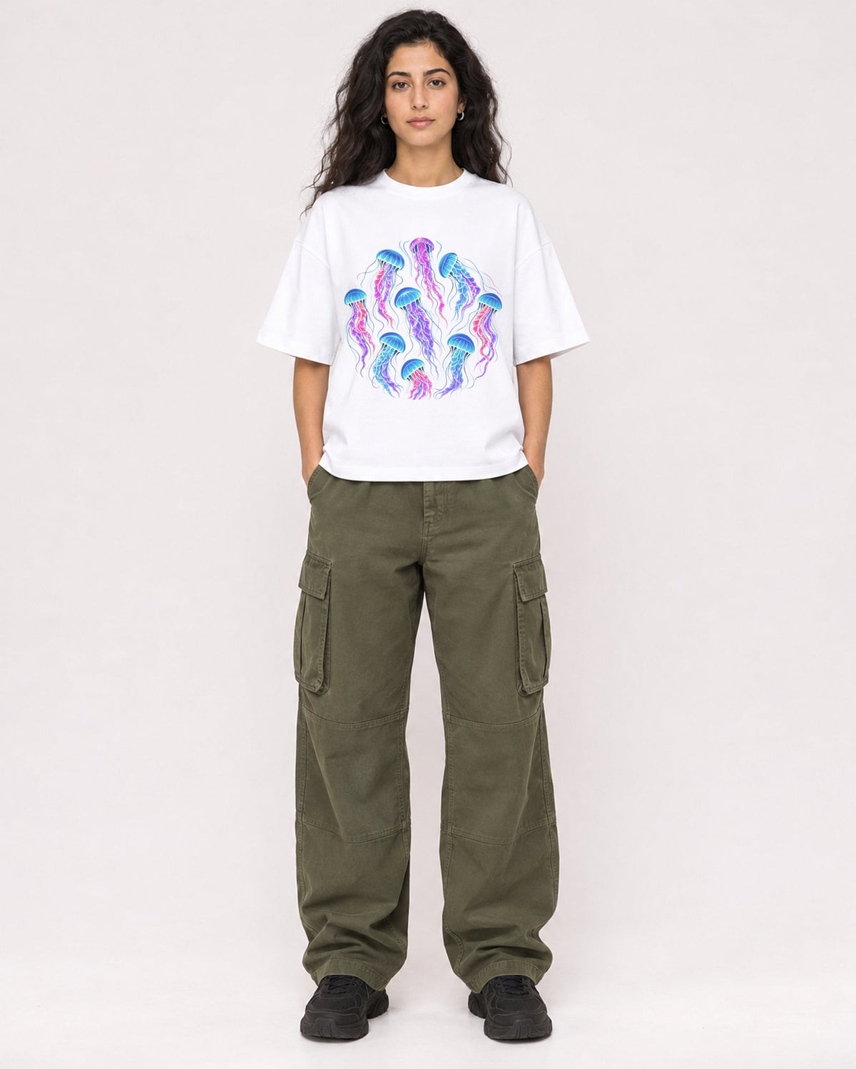 Mockup Boxy Heavyweight Tee White female full-body 07