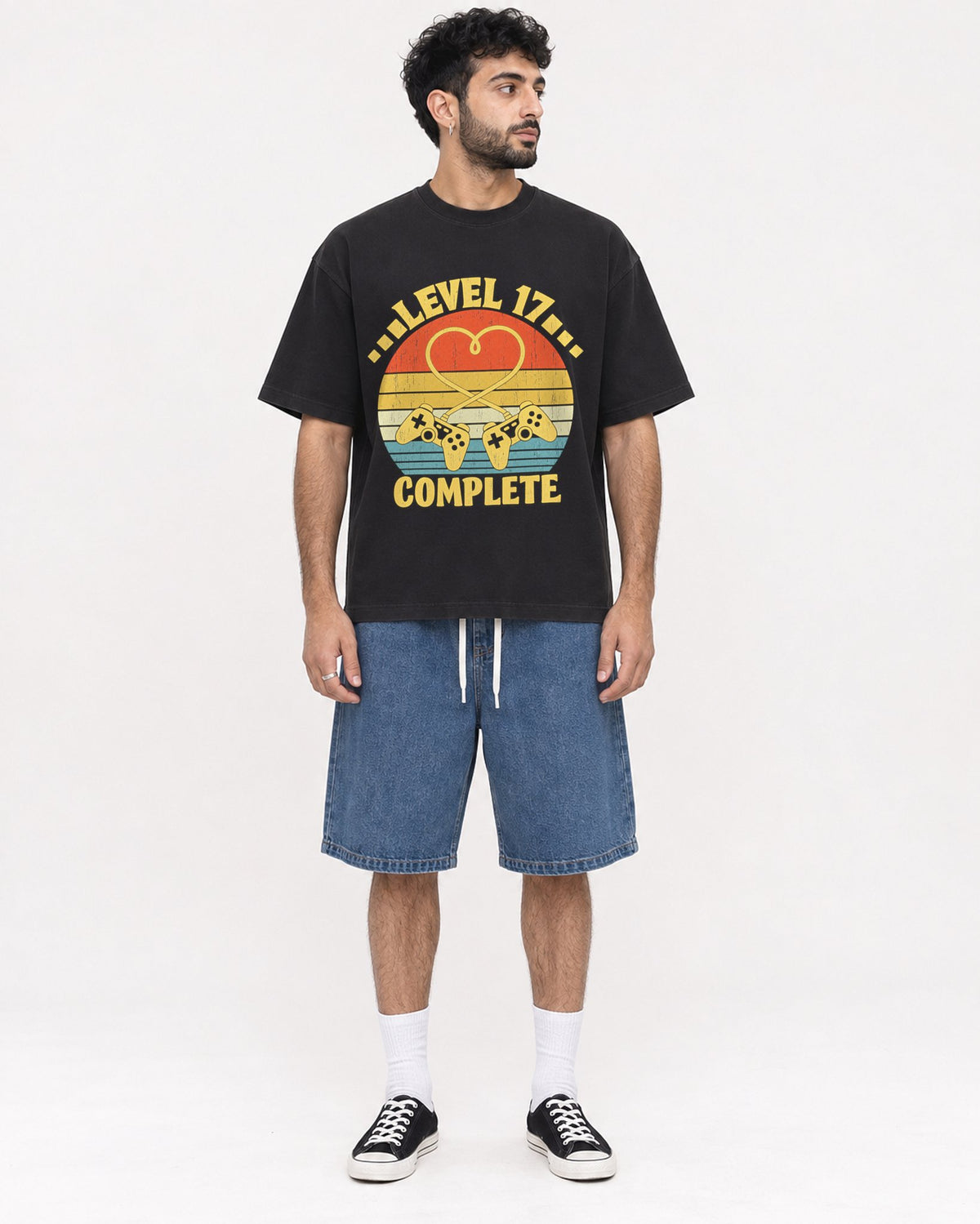 Mockup Boxy Heavyweight Tee Black male full-body 07