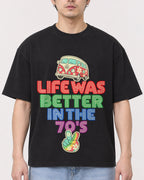 Mockup Boxy Heavyweight Tee Black male close-up 13