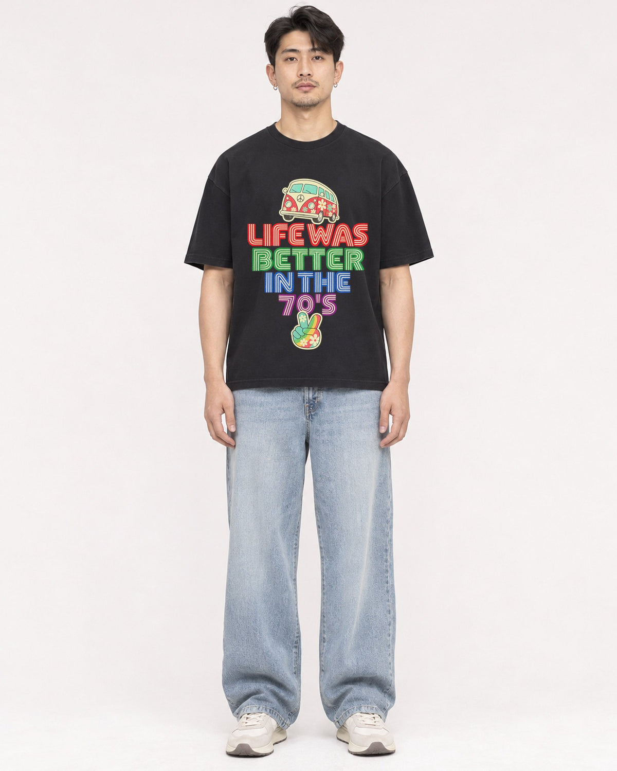 Mockup Boxy Heavyweight Tee Black male full-body 13