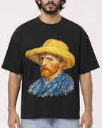 Mockup Boxy Heavyweight Tee Black male close-up 17