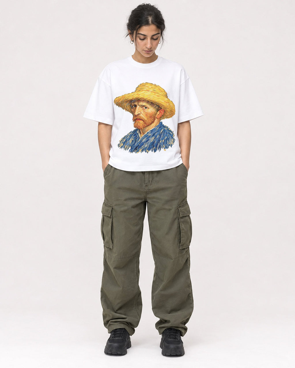 Mockup Boxy Heavyweight Tee White female full-body 17