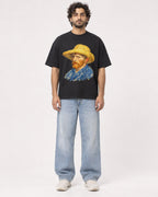 Mockup Boxy Heavyweight Tee Black male full-body 17