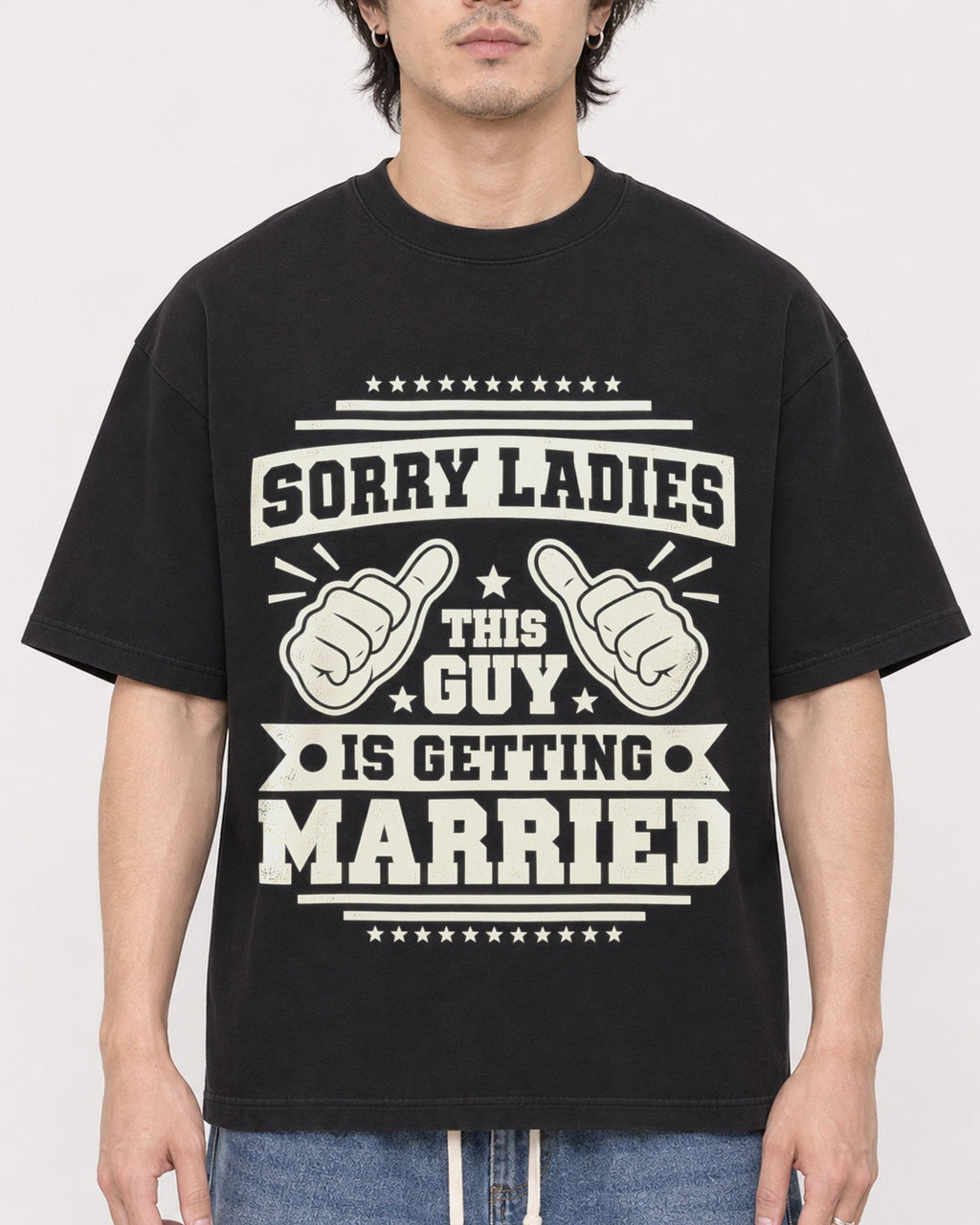 Mockup Boxy Heavyweight Tee Black male close-up 03