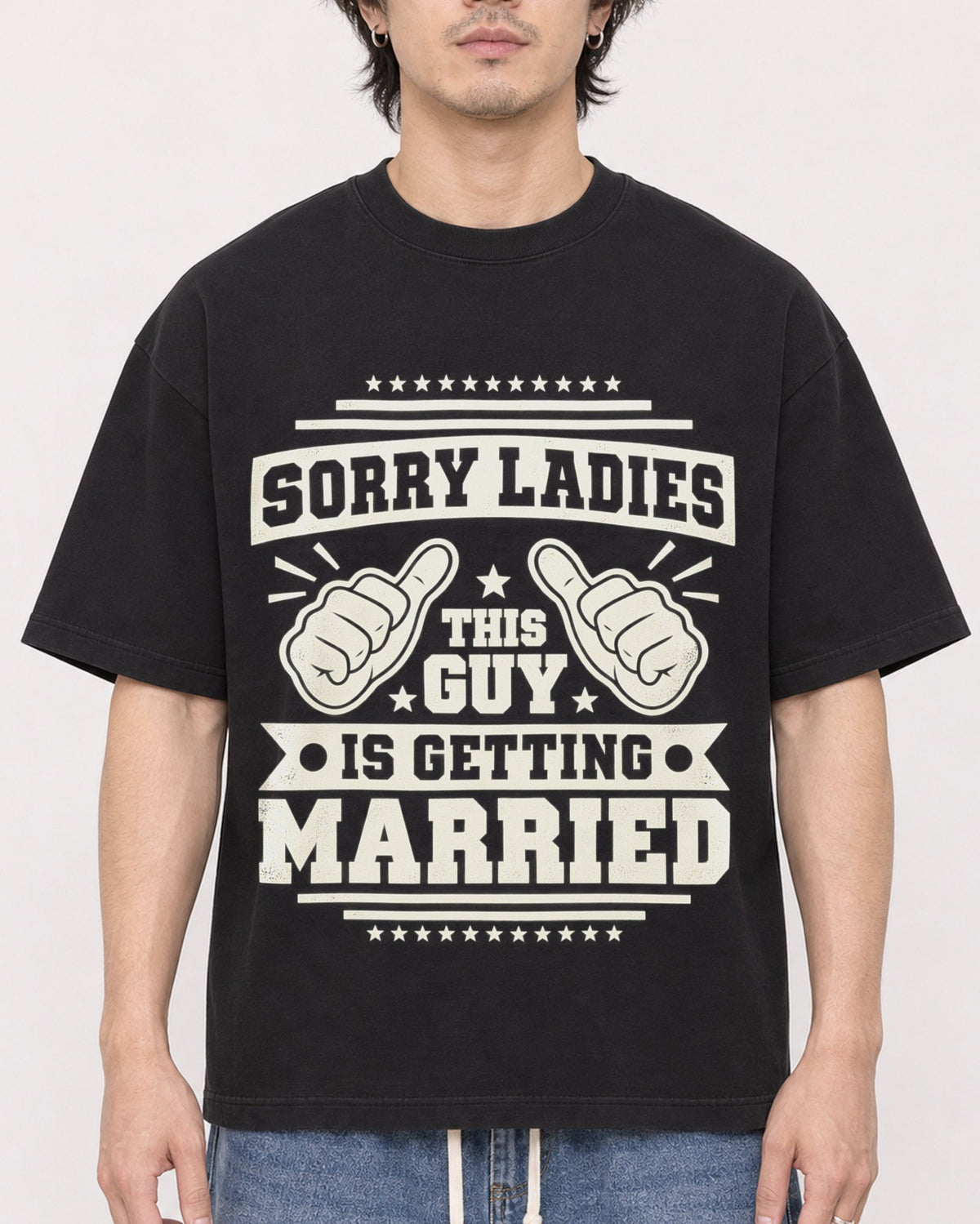 Mockup Boxy Heavyweight Tee Black male close-up 03