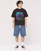 Mockup Boxy Heavyweight Tee Black male full-body 03