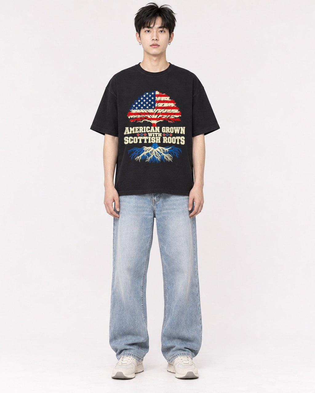 Mockup Boxy Heavyweight Tee Black male full-body 01