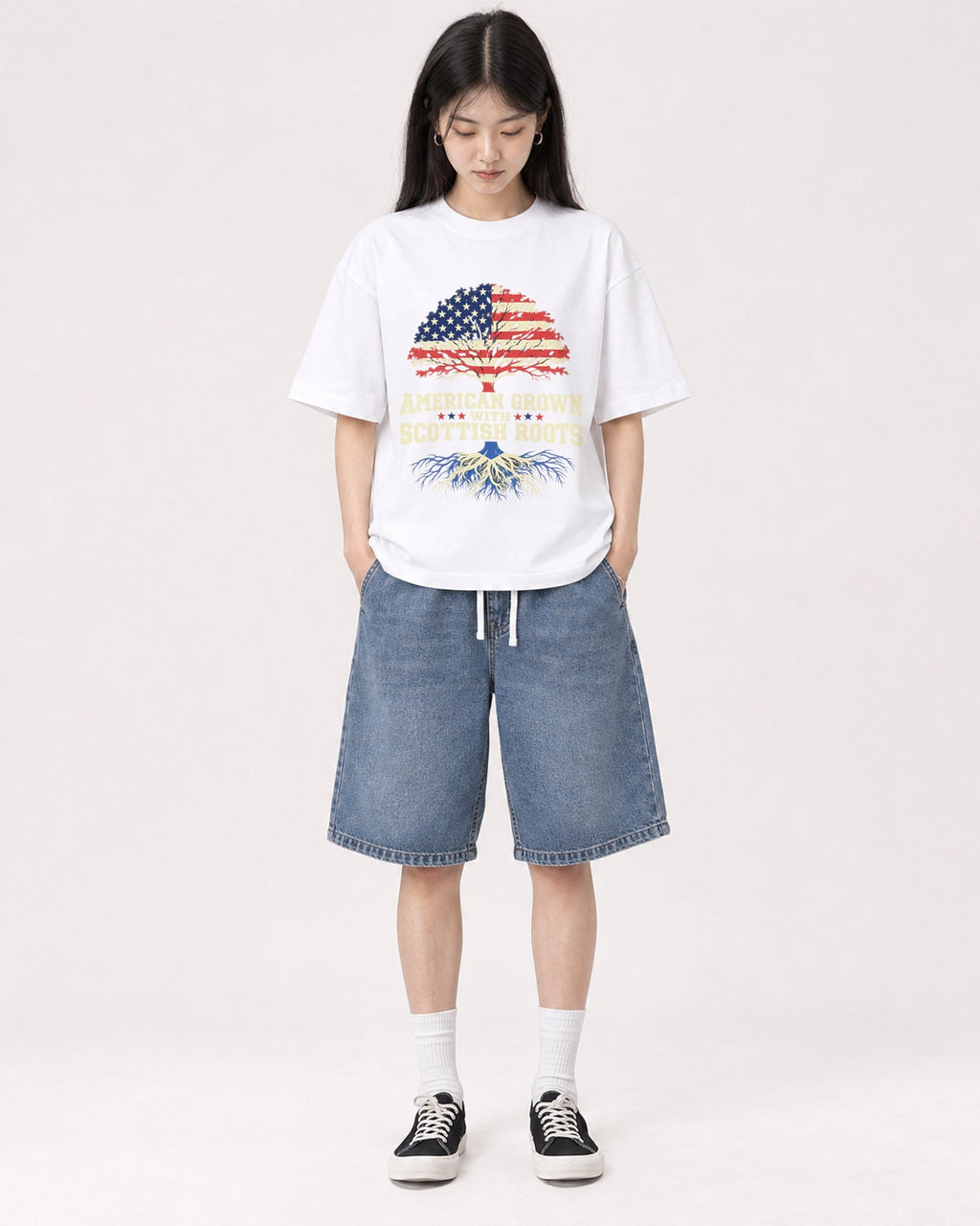 Mockup Boxy Heavyweight Tee White female full-body 01