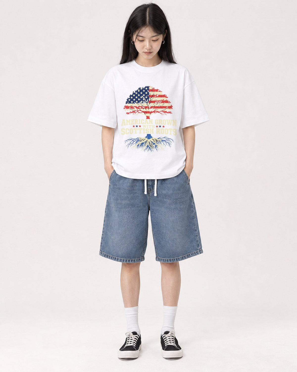 Mockup Boxy Heavyweight Tee White female full-body 01