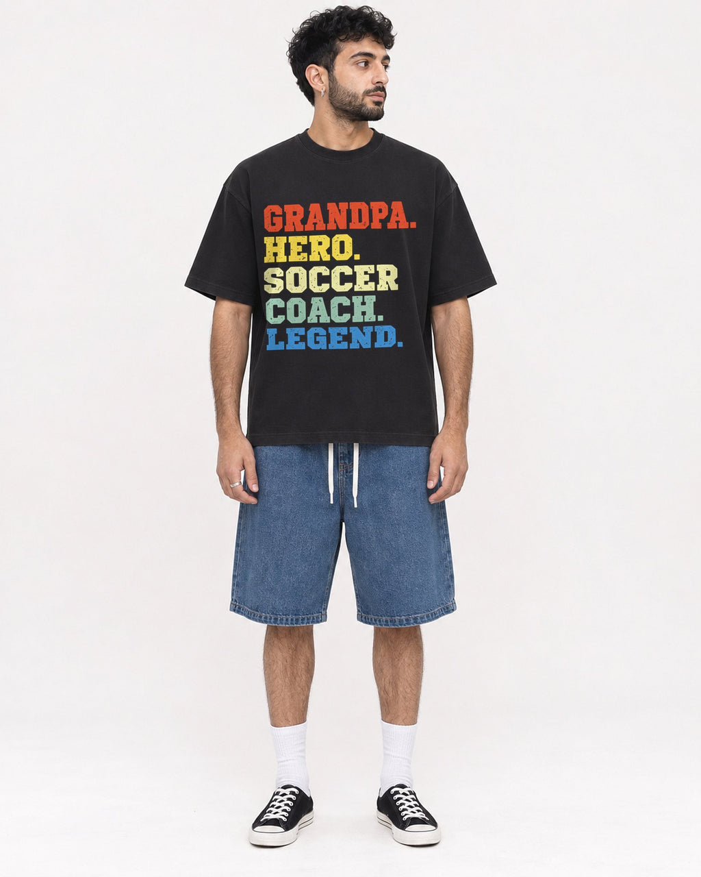 Mockup Boxy Heavyweight Tee Black male full-body 07