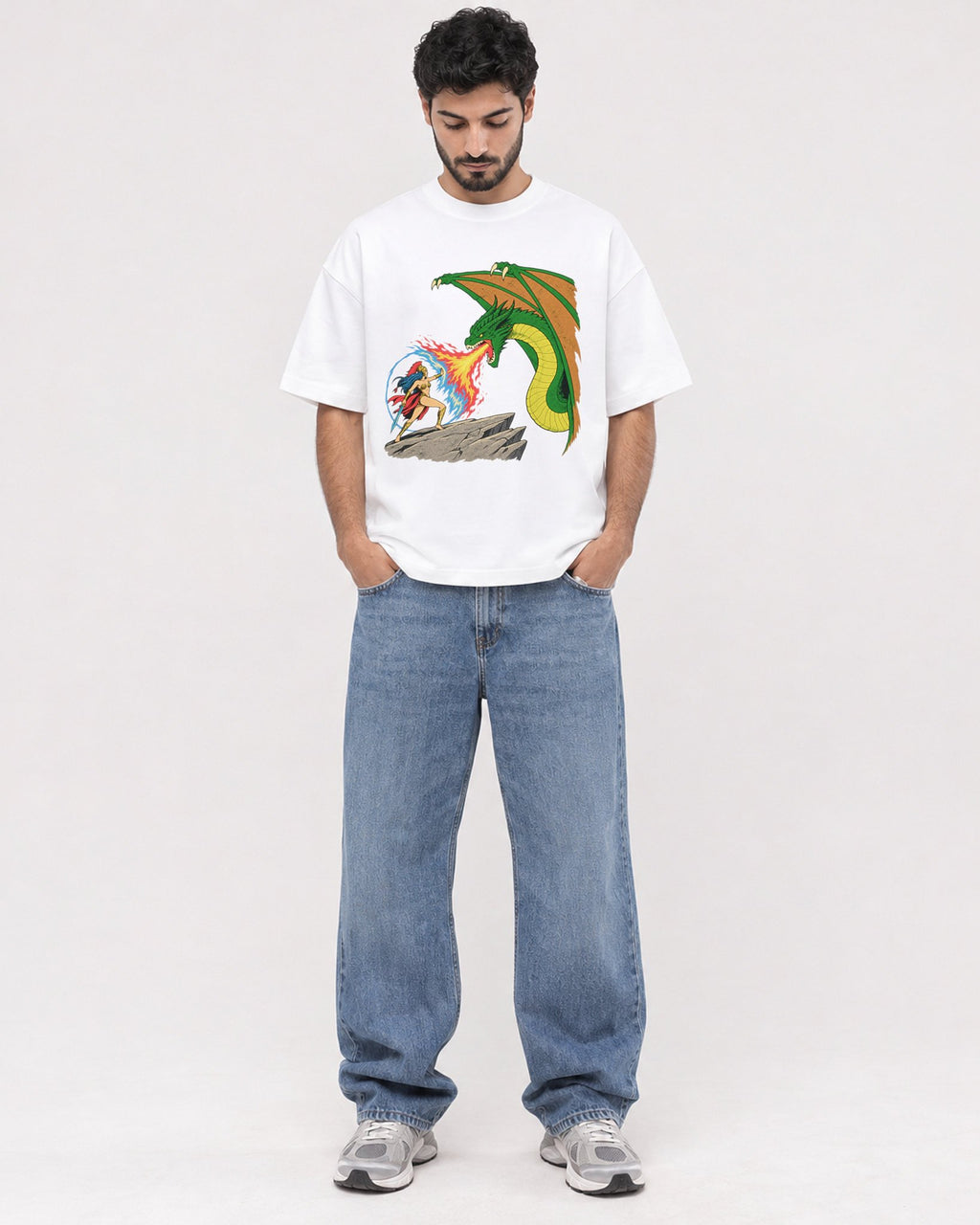 Mockup Boxy Heavyweight Tee White male full-body 07