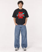 Mockup Boxy Heavyweight Tee Black male full-body 26