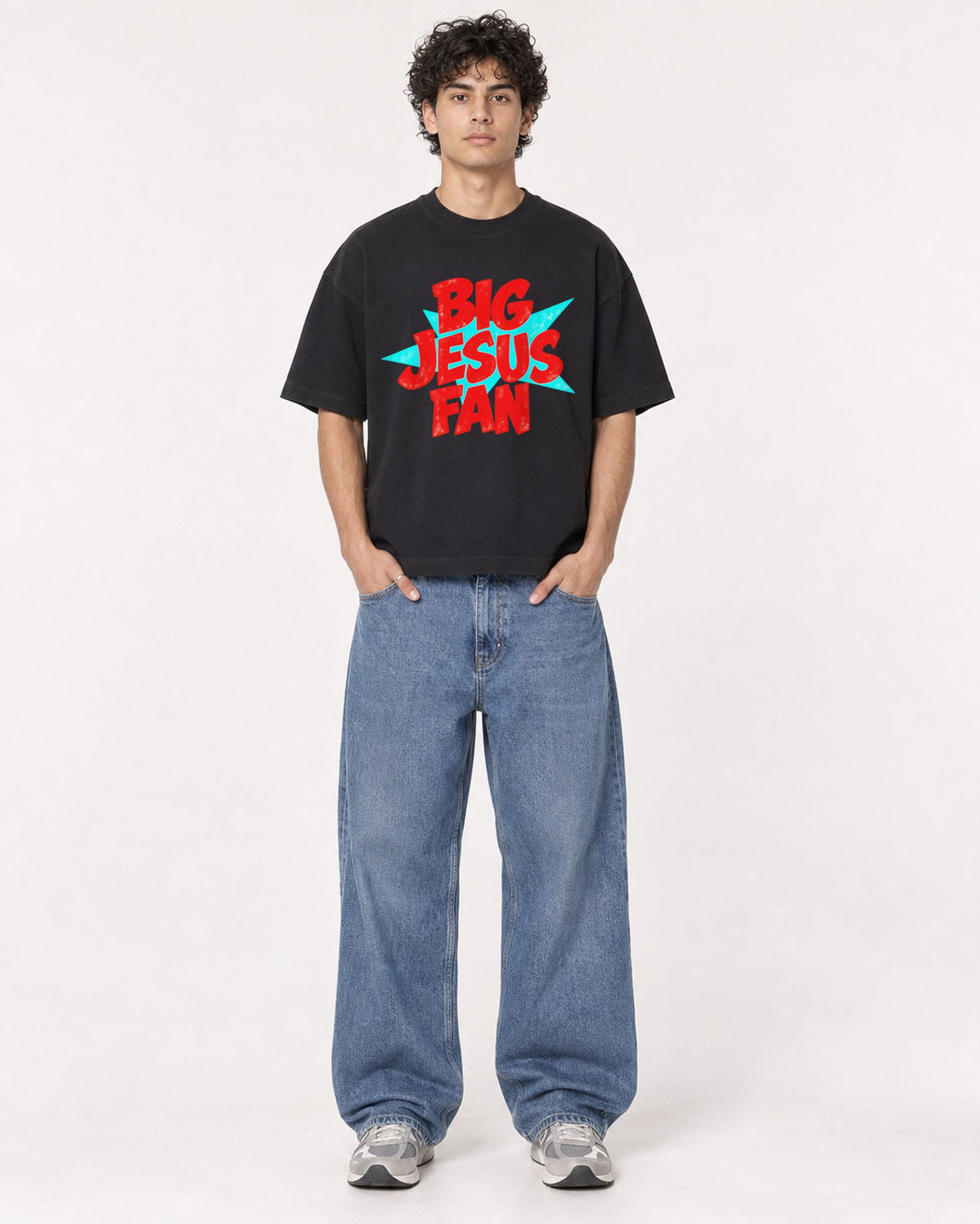 Mockup Boxy Heavyweight Tee Black male full-body 26