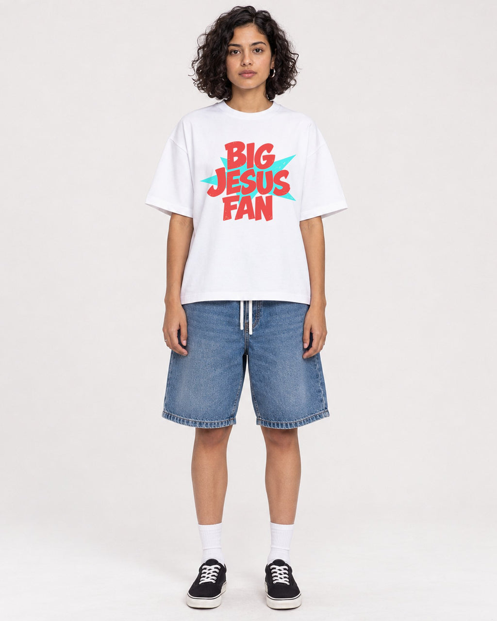 Mockup Boxy Heavyweight Tee White female full-body 26