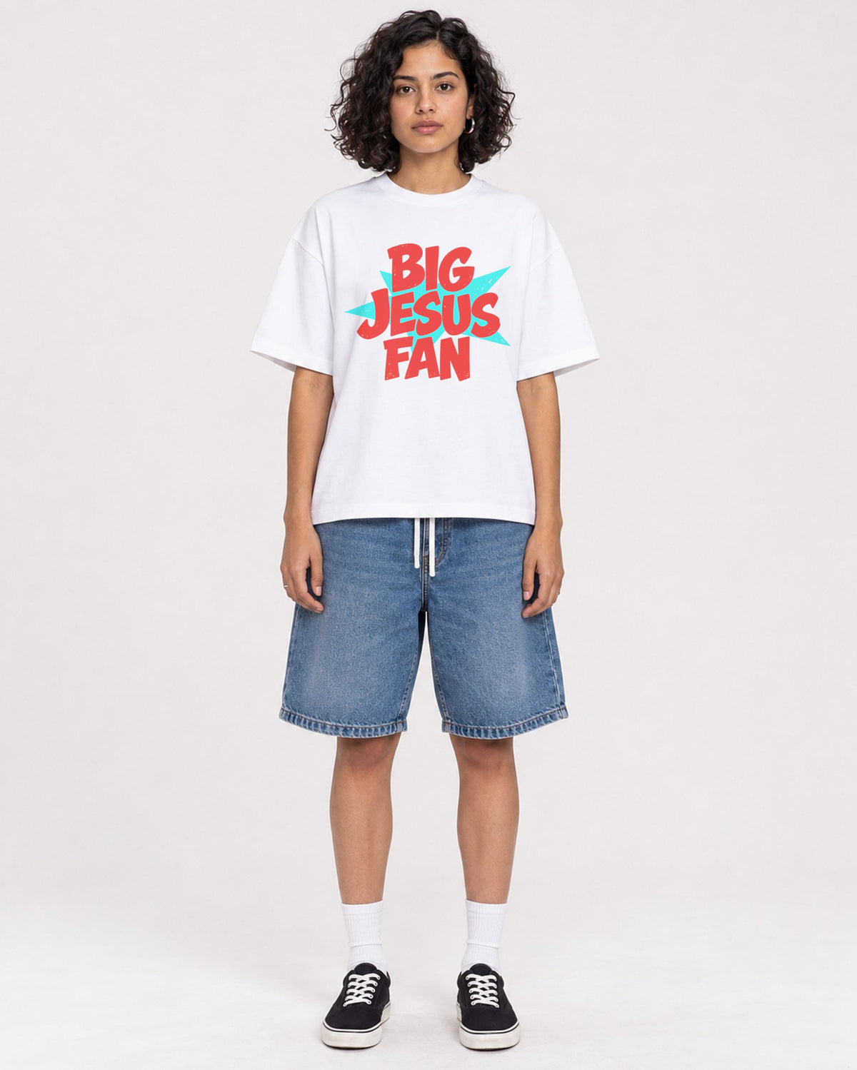 Mockup Boxy Heavyweight Tee White female full-body 26