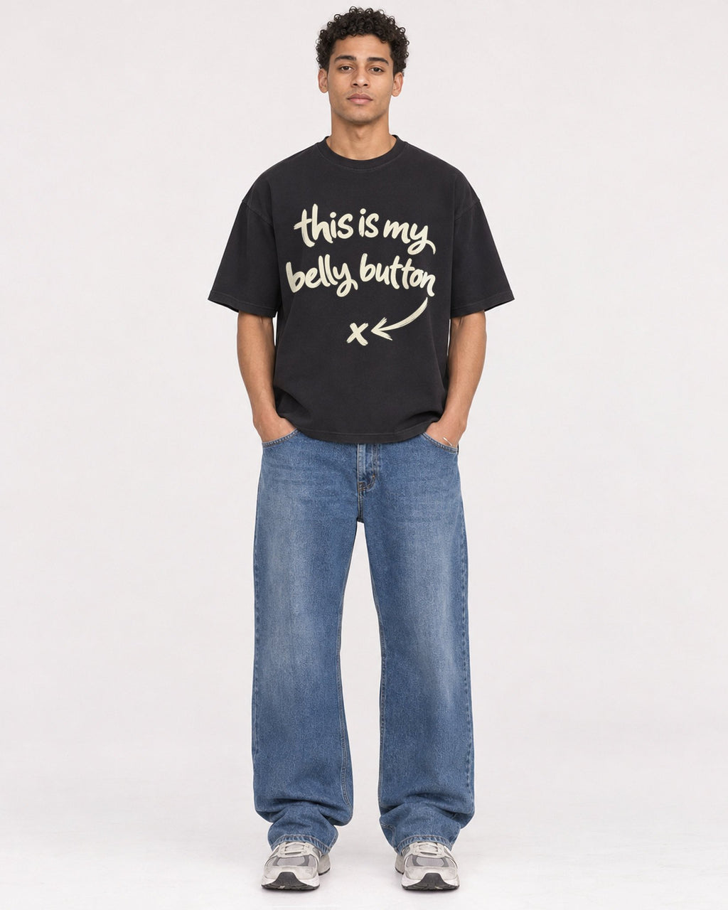 Mockup Boxy Heavyweight Tee Black male full-body 10