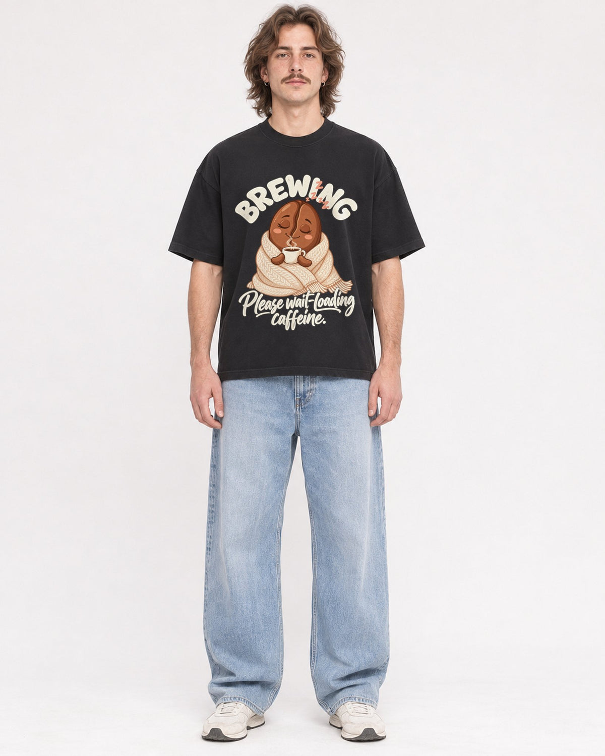 Mockup Boxy Heavyweight Tee Black male full-body 49