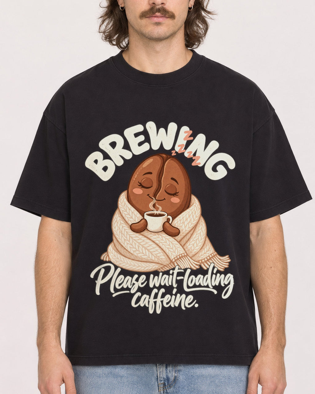 Mockup Boxy Heavyweight Tee Black male close-up 49