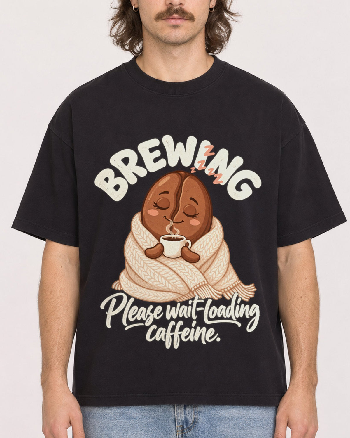 Mockup Boxy Heavyweight Tee Black male close-up 49