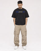 Mockup Boxy Heavyweight Tee Black male full-body 12