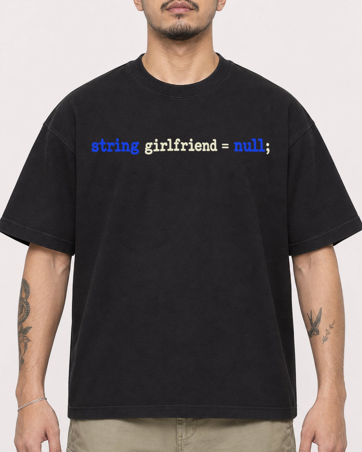 Mockup Boxy Heavyweight Tee Black male close-up 12