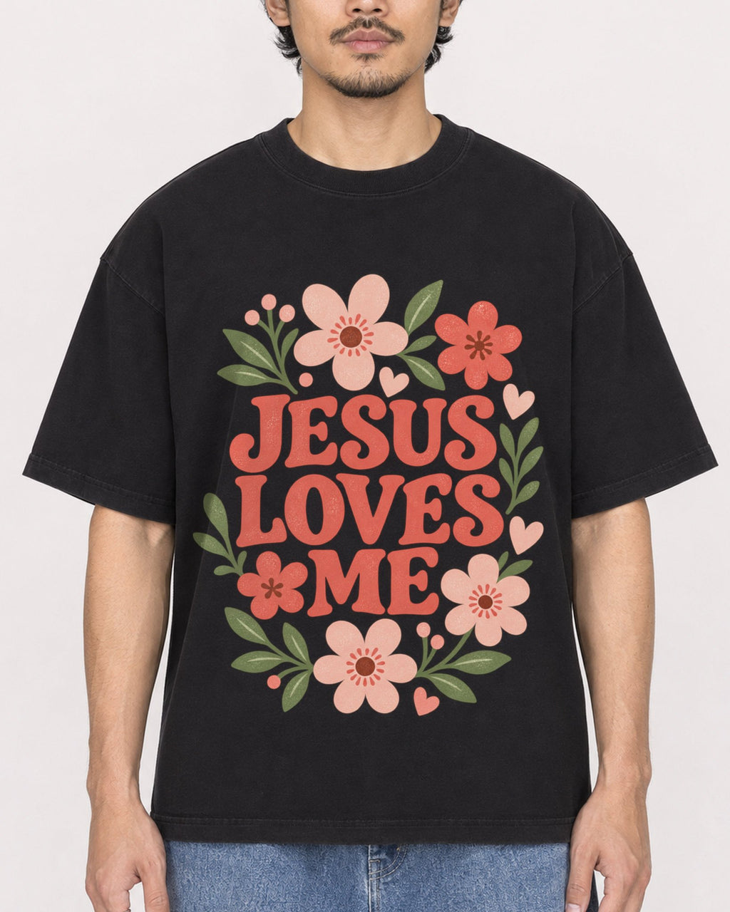 Mockup Boxy Heavyweight Tee Black male close-up 02