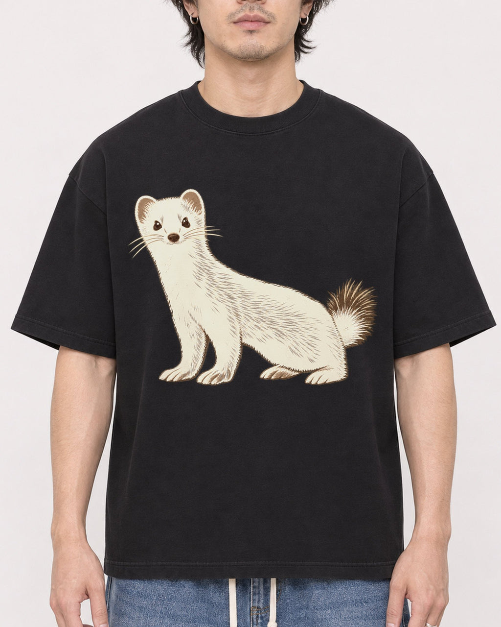 Mockup Boxy Heavyweight Tee Black male close-up 03