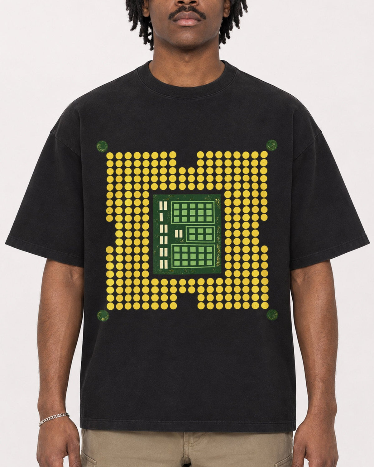 Mockup Boxy Heavyweight Tee Black male close-up 04