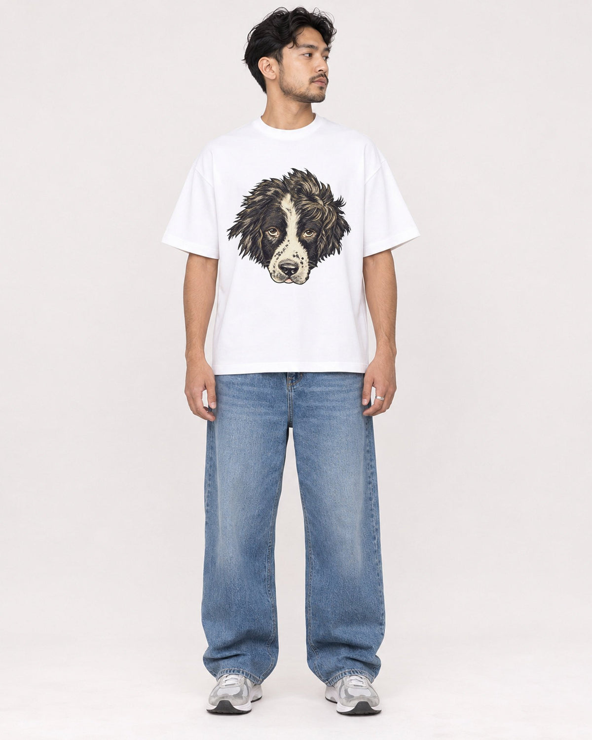 Mockup Boxy Heavyweight Tee White male full-body 02