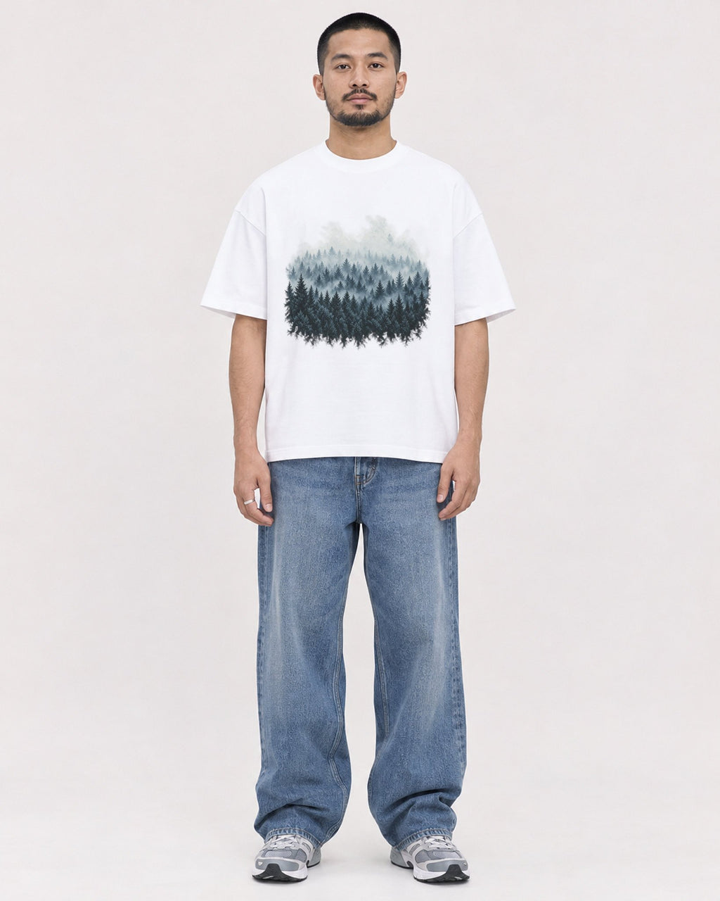 Mockup Boxy Heavyweight Tee White male full-body 32