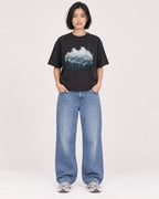 Mockup Boxy Heavyweight Tee Black female full-body 32