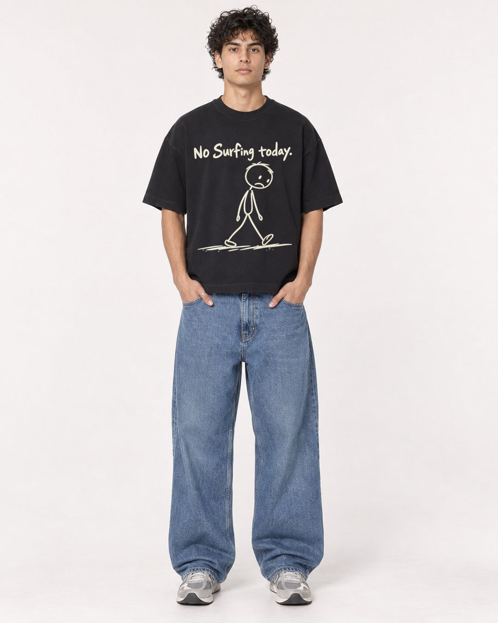 Mockup Boxy Heavyweight Tee Black male full-body 26