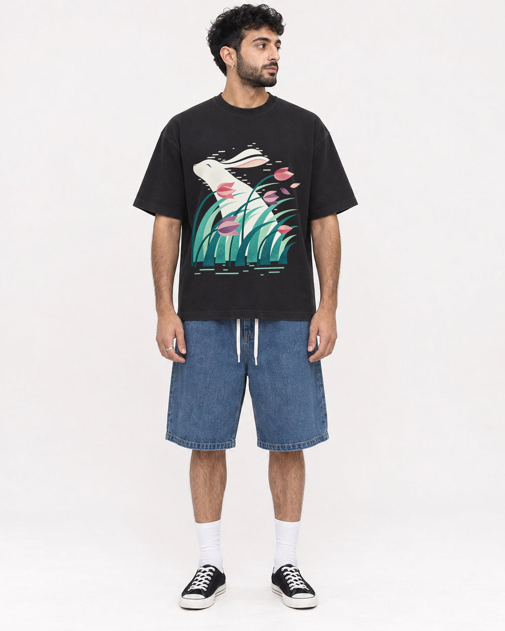Mockup Boxy Heavyweight Tee Black male full-body 07
