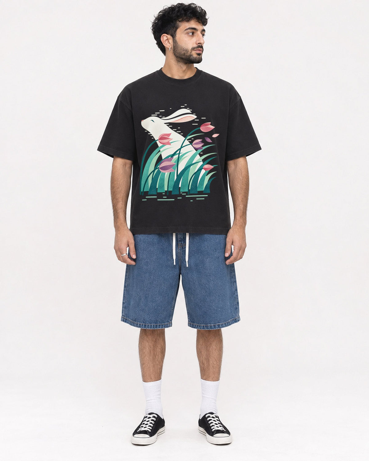 Mockup Boxy Heavyweight Tee Black male full-body 07