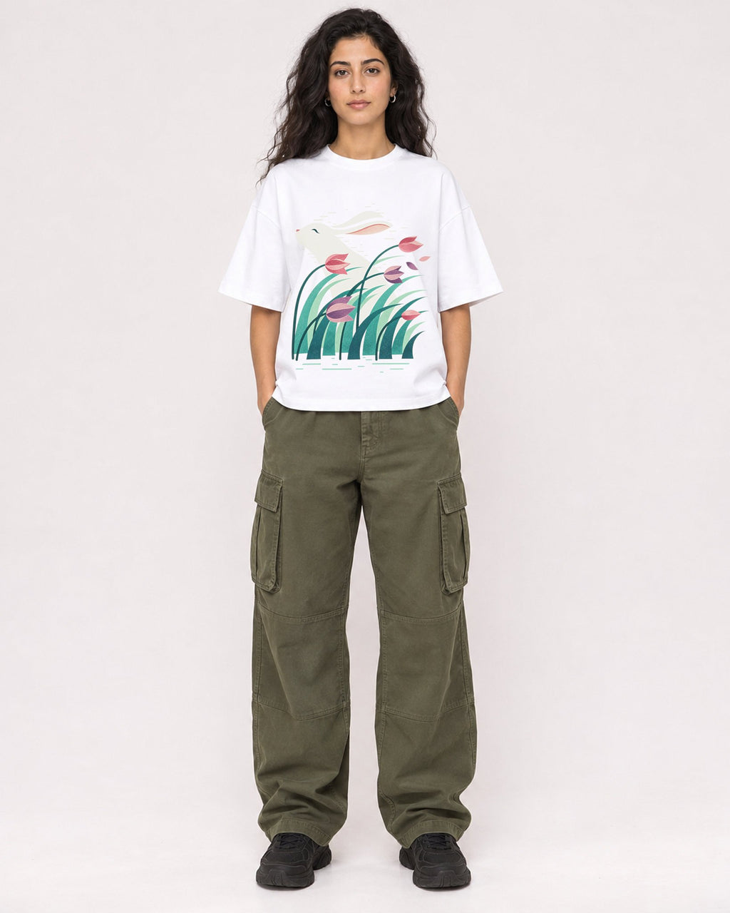 Mockup Boxy Heavyweight Tee White female full-body 07