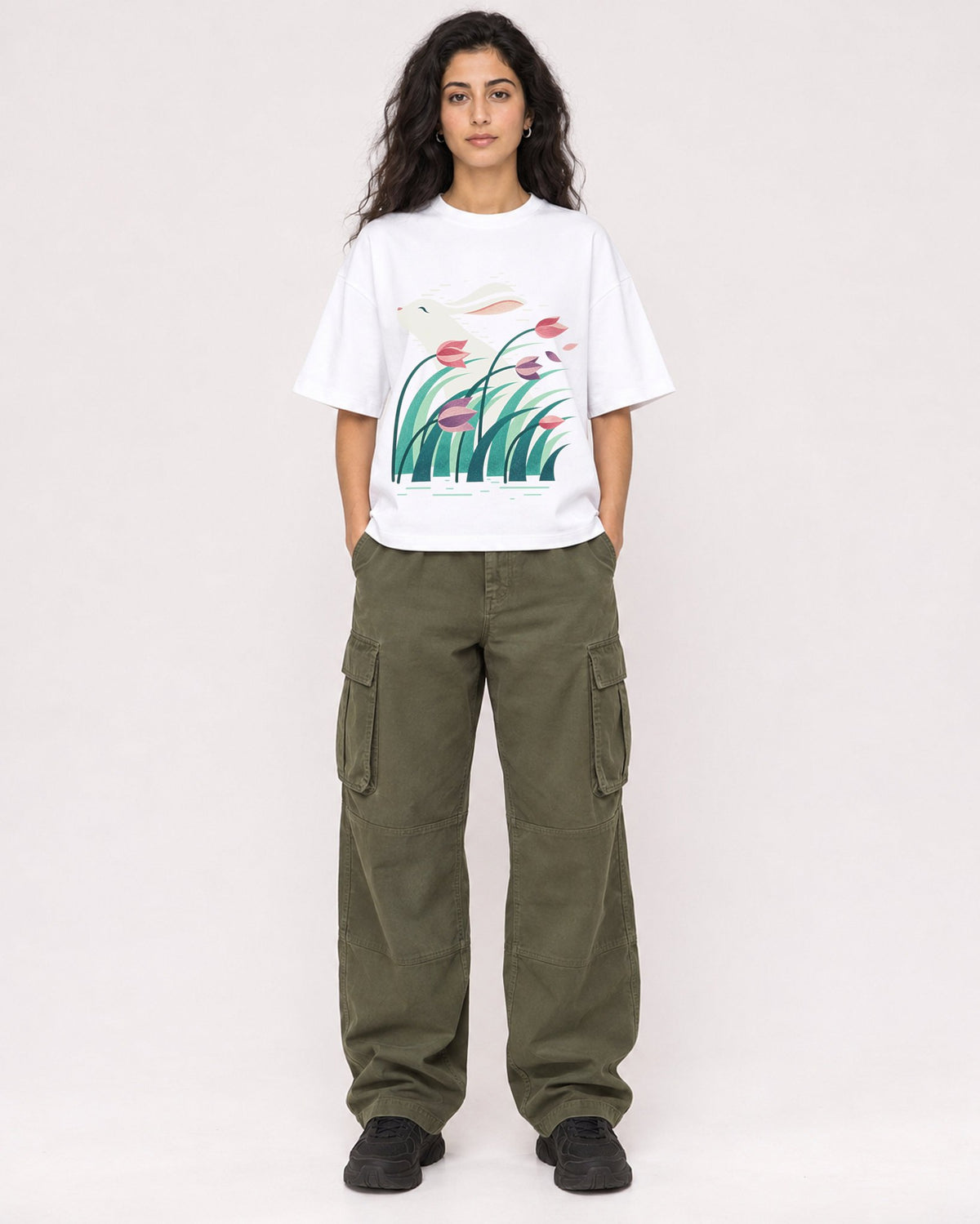 Mockup Boxy Heavyweight Tee White female full-body 07