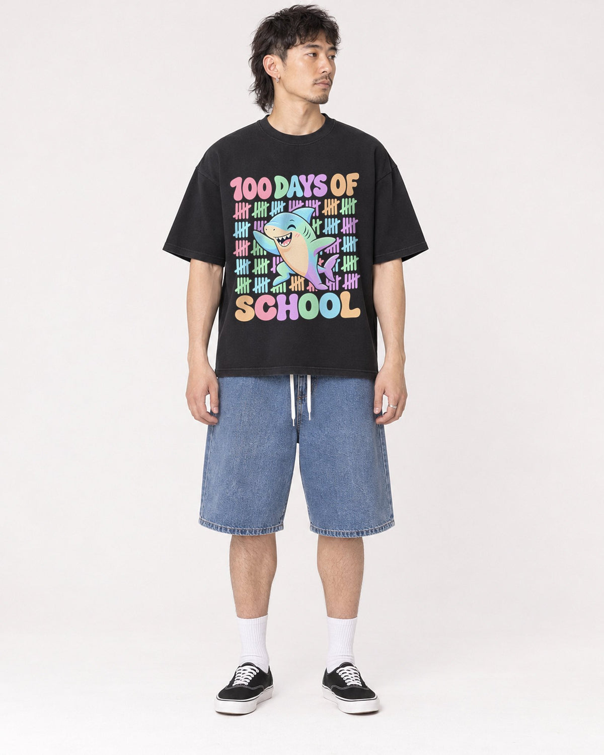 Mockup Boxy Heavyweight Tee Black male full-body 23