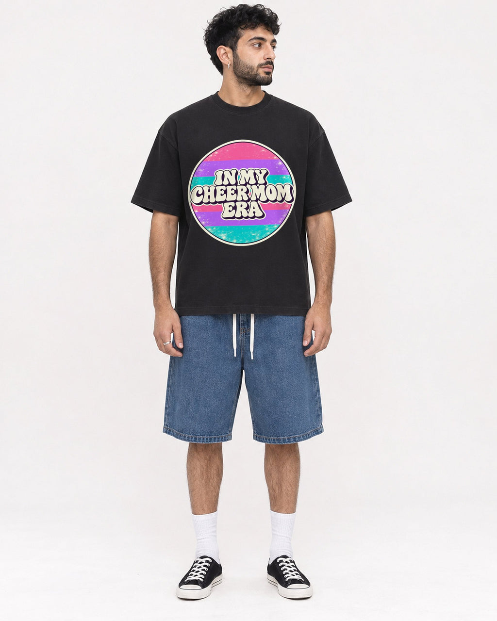 Mockup Boxy Heavyweight Tee Black male full-body 07