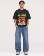 Mockup Boxy Heavyweight Tee Black male full-body 10