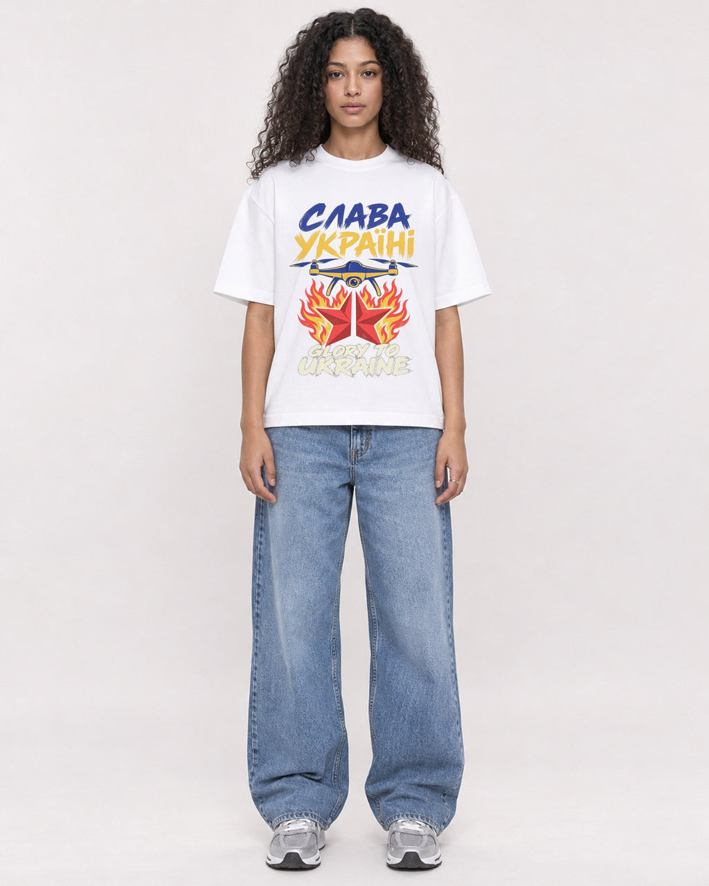 Mockup Boxy Heavyweight Tee White female full-body 10