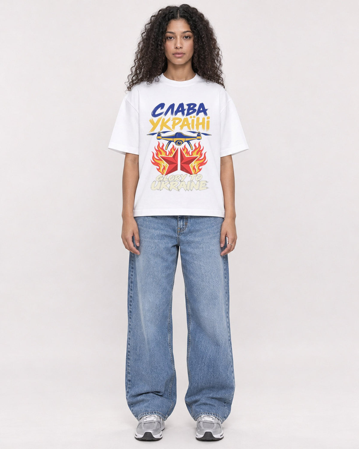 Mockup Boxy Heavyweight Tee White female full-body 10