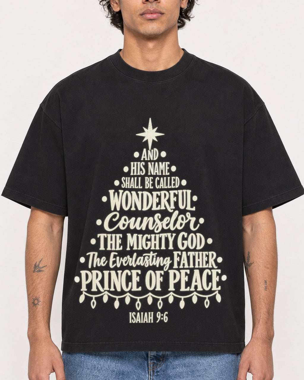 Mockup Boxy Heavyweight Tee Black male close-up 30