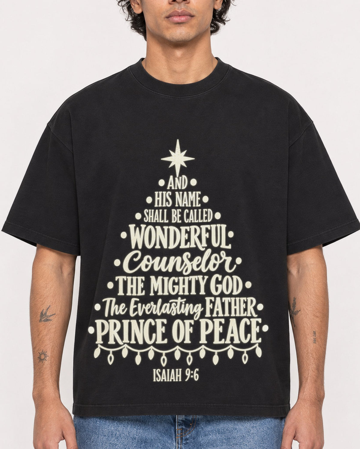 Mockup Boxy Heavyweight Tee Black male close-up 30