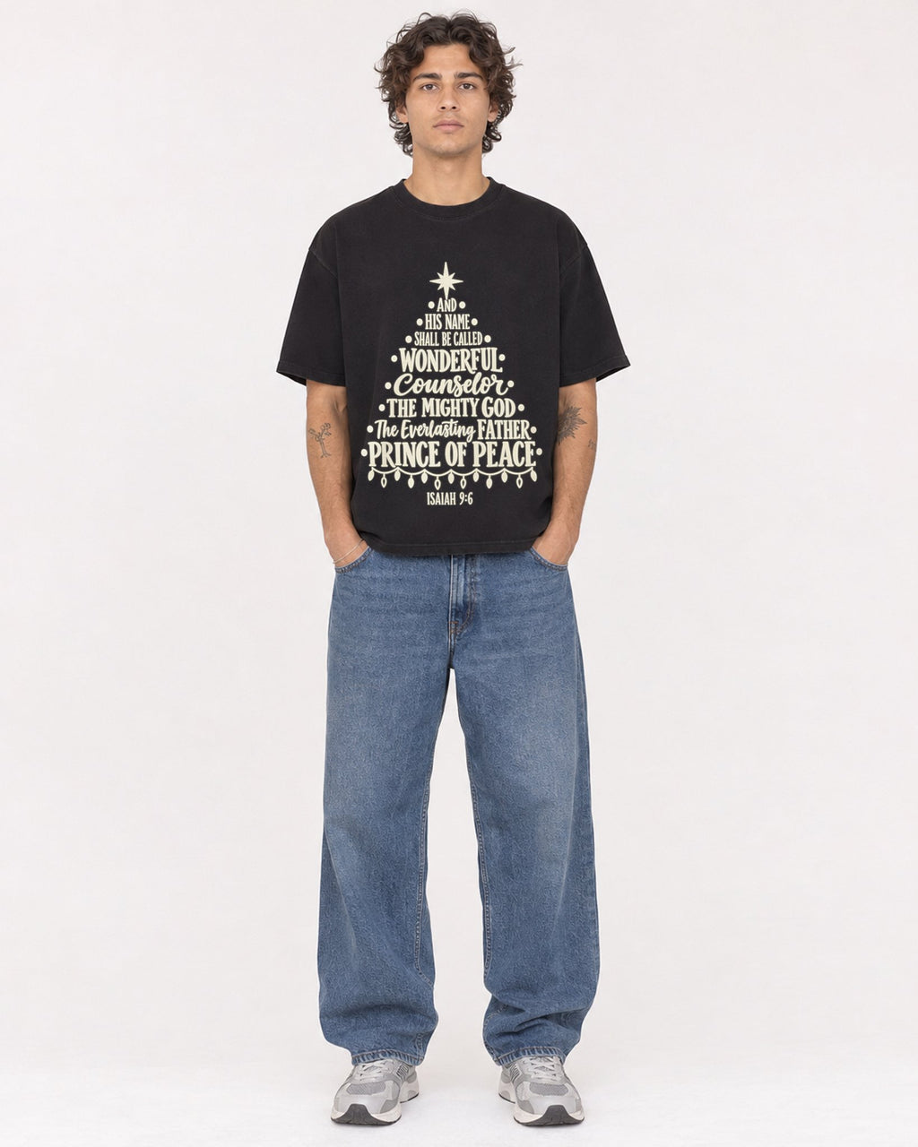 Mockup Boxy Heavyweight Tee Black male full-body 30