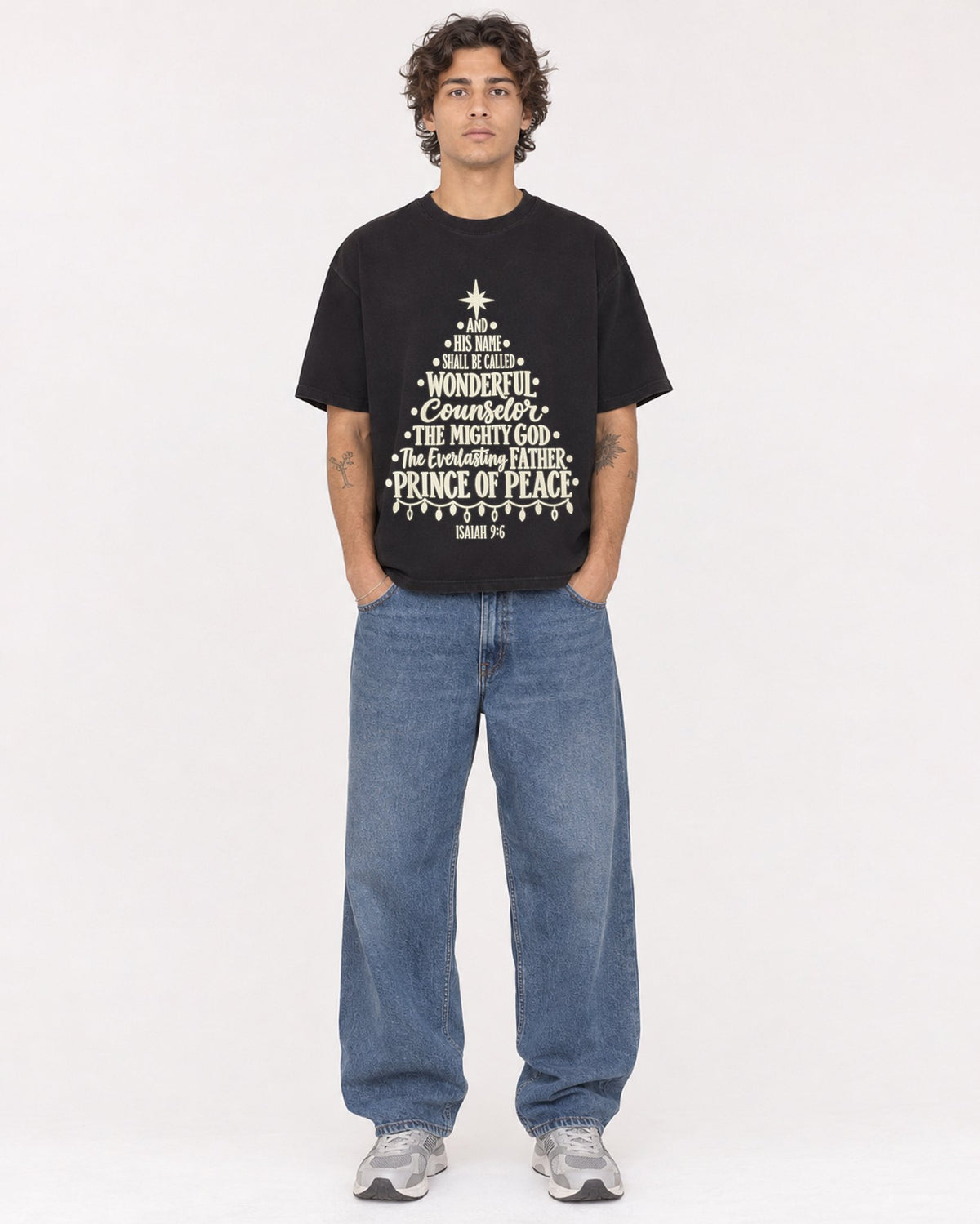 Mockup Boxy Heavyweight Tee Black male full-body 30
