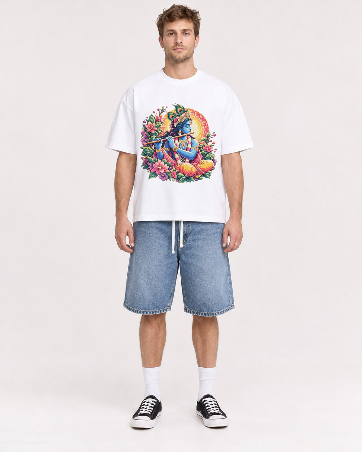 Mockup Boxy Heavyweight Tee White male full-body 08