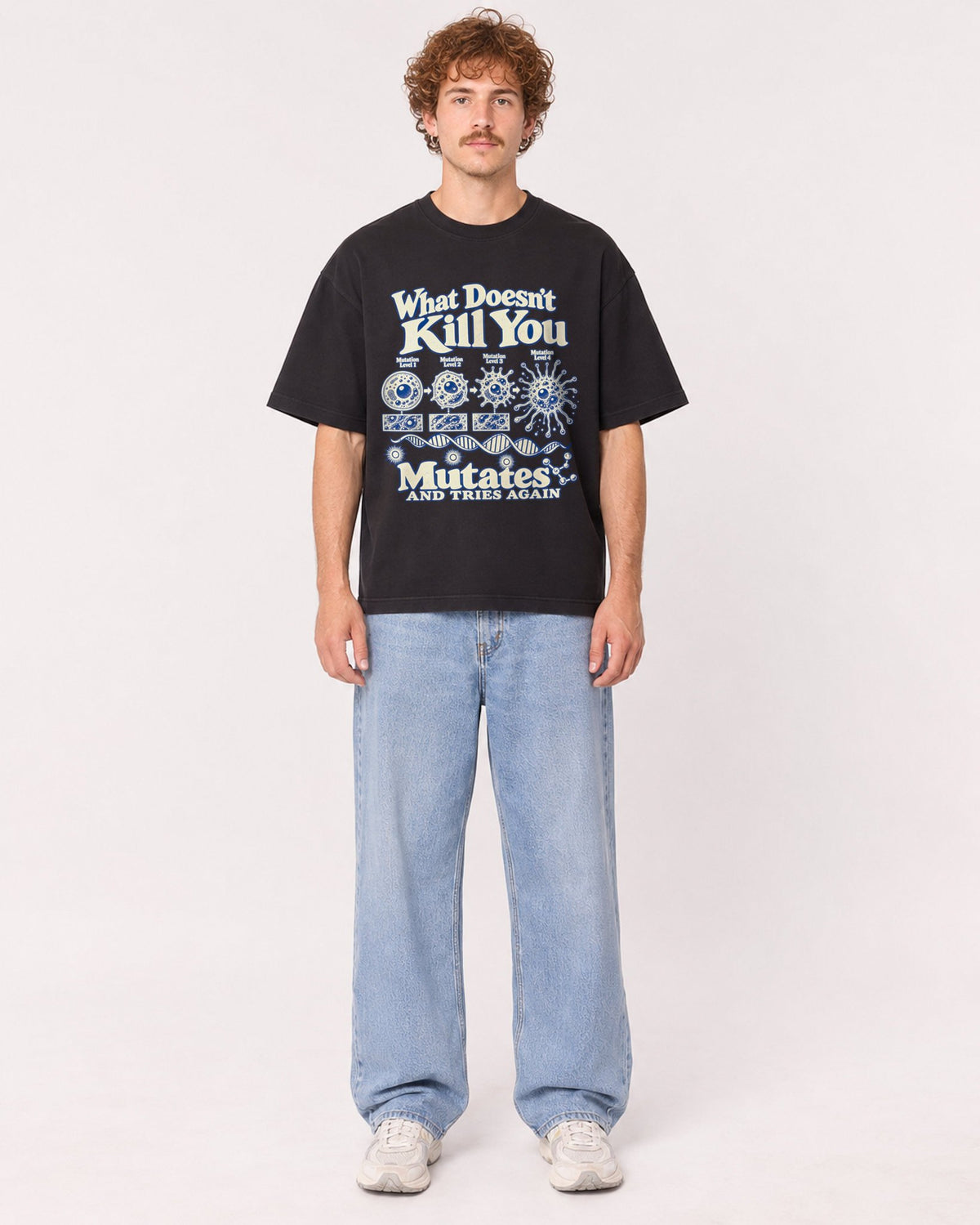 Mockup Boxy Heavyweight Tee Black male full-body 09