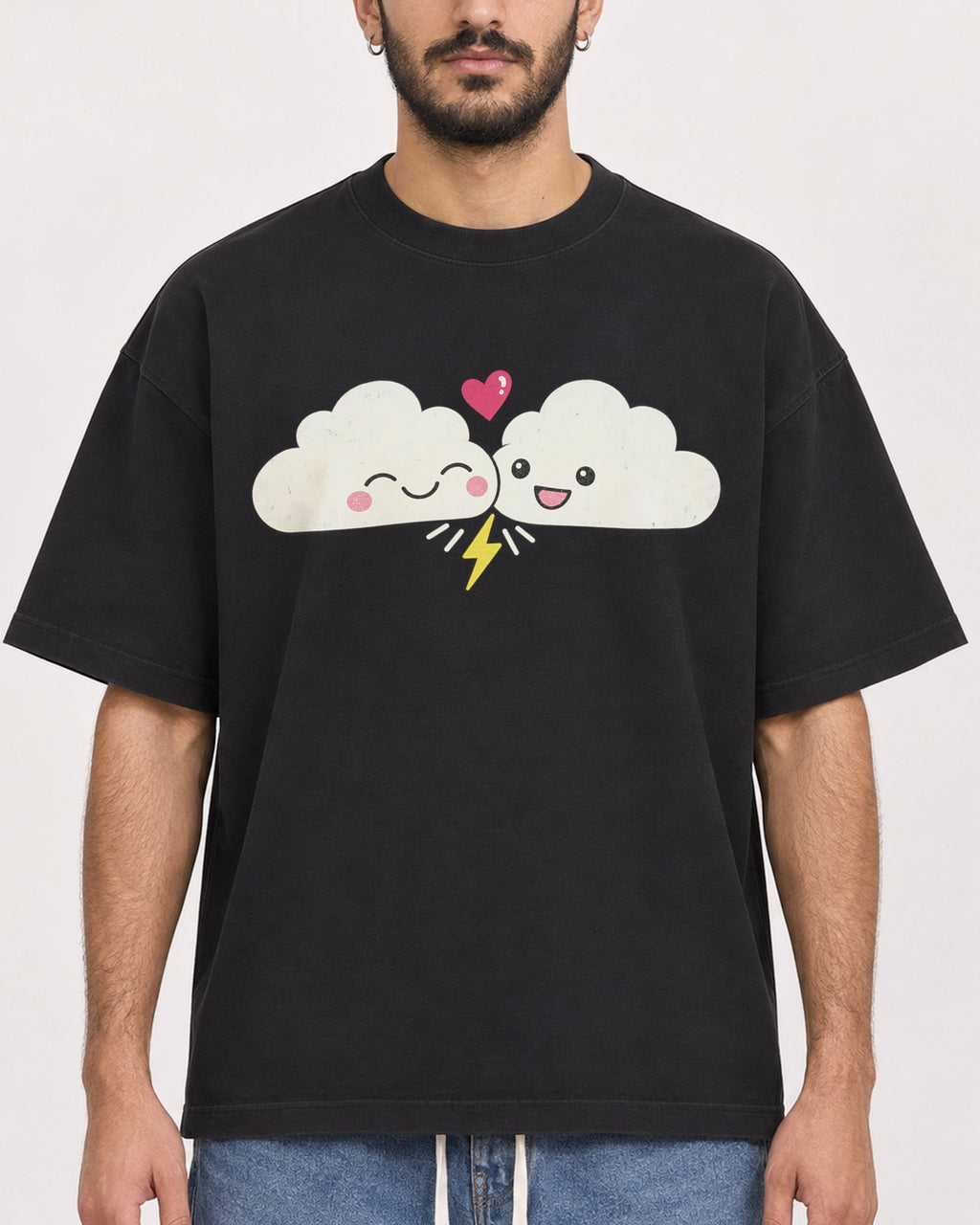 Mockup Boxy Heavyweight Tee Black male close-up 07