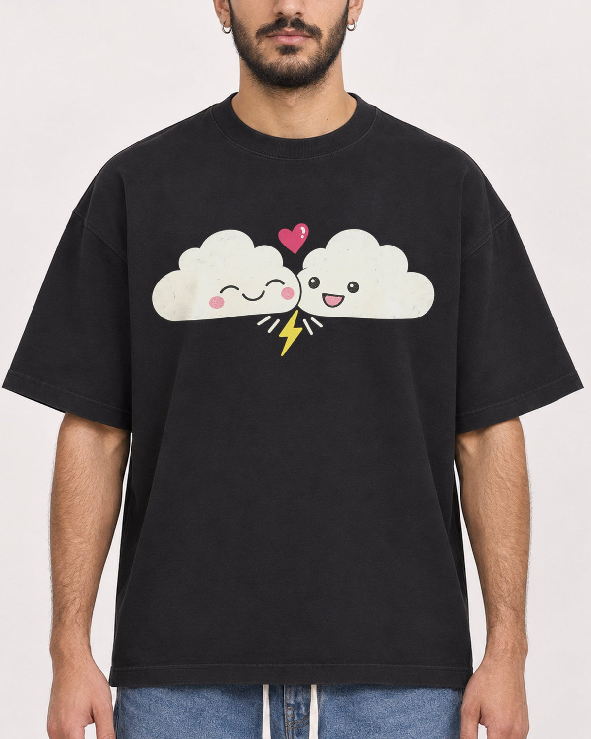 Mockup Boxy Heavyweight Tee Black male close-up 07