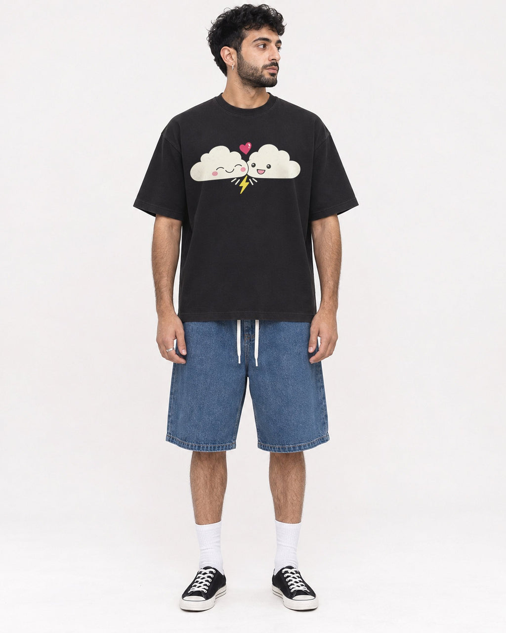 Mockup Boxy Heavyweight Tee Black male full-body 07